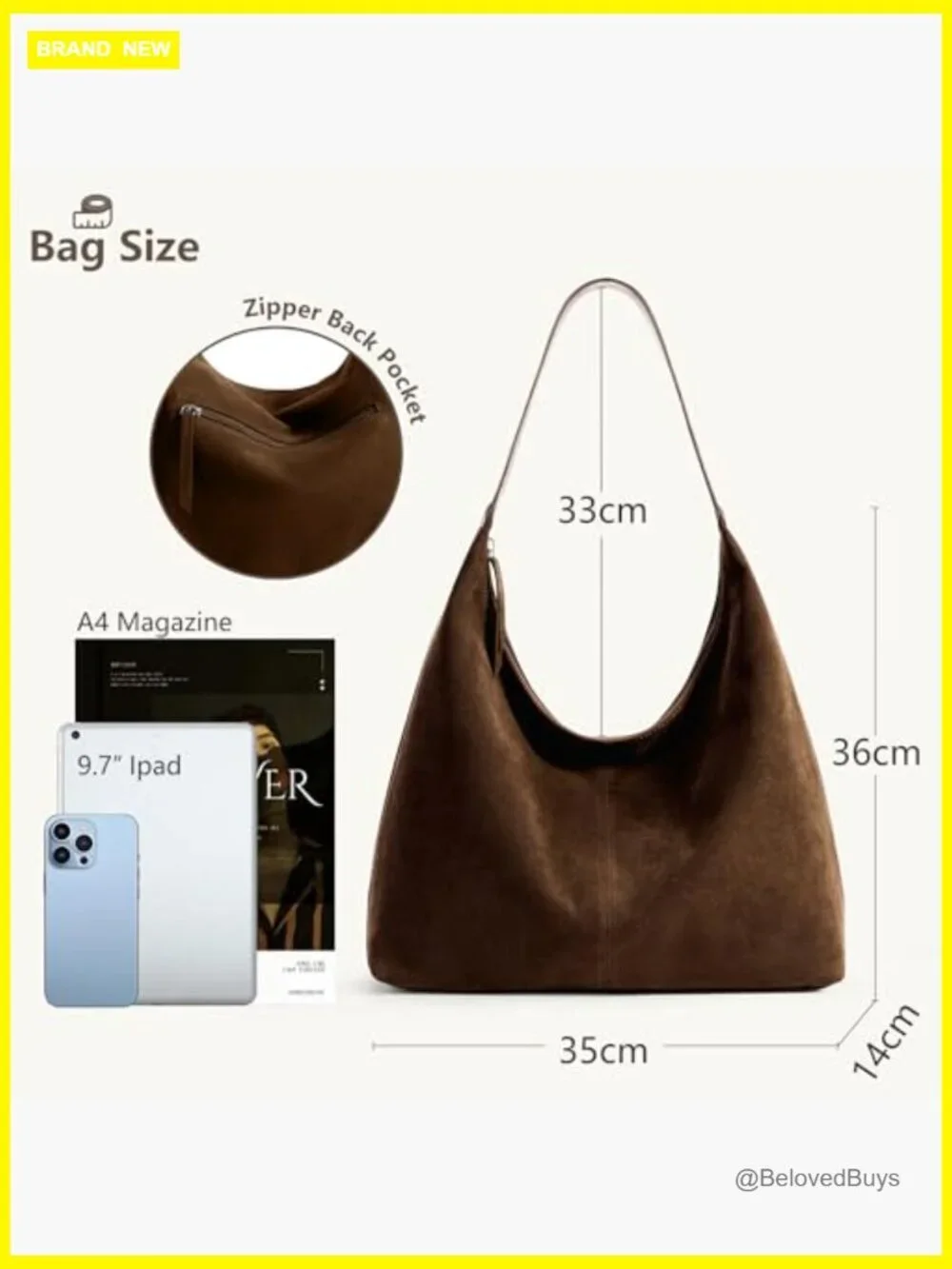 Casual Tote Bag Vegan Leather Hobo Zipper Work Bag Weekender Shoulder Purse